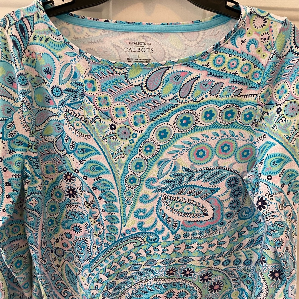 Talbots shirt with beautiful paisley, print and blue and light pink.